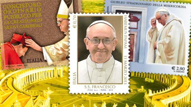 Il francobollo commemorativo per celebrare la visita di Papa Francesco in Svizzera